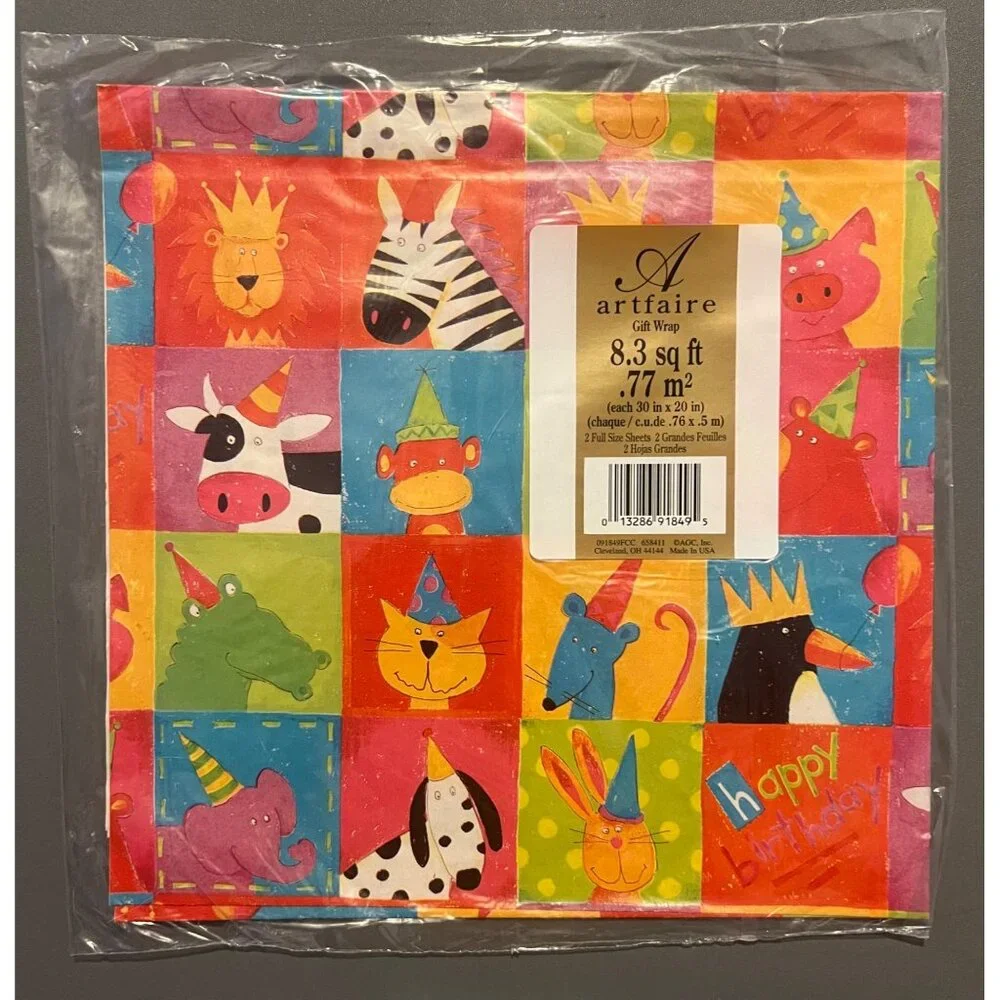 Vintage Artfaire Gift Wrap Sealed Party Animals Abstract Gift Wrap 2 Full Sheets